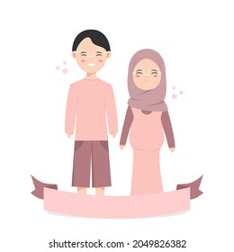 pregnant woman in hijab with her husband. Muslim pregnant women. vector illustration