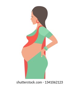 A pregnant woman of Hindu appearance. Pregnant girl, future mom. Vector illustration.