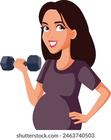 
Pregnant Woman Holding Dumbbells Feeling Strong Vector Cartoon. Mother to be training and working out being active
