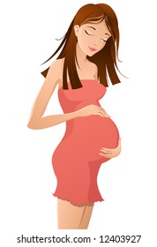 Pregnant woman holding her belly, vector