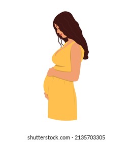Pregnant woman holding her belly isolated on the white background. Vector illustration