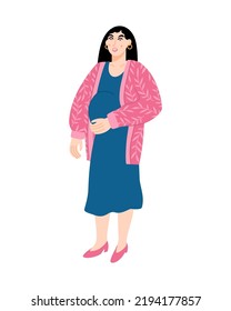 Pregnant woman holding her belly. Expectant mother waiting for a baby. Maternity. Vector flat illustration