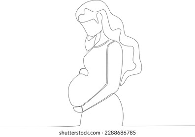 A pregnant woman holding her belly. Pregnant and breastfeeding one-line drawing