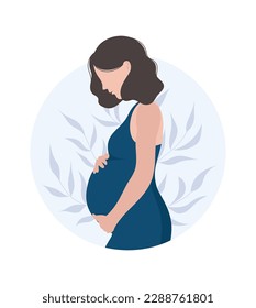 Pregnant woman holding her belly vector illustration