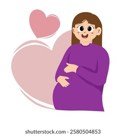 Pregnant woman is holding her belly gently. Pregnant woman, expectant mother, concept illustration in cute style. Health care, pregnancy