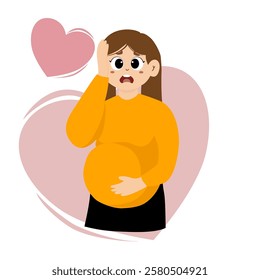 Pregnant woman is holding her belly gently. Pregnant woman, expectant mother, concept illustration in cute style. Health care, pregnancy