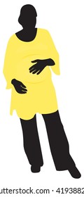 Pregnant woman holding her hand on her belly. Vector illustration