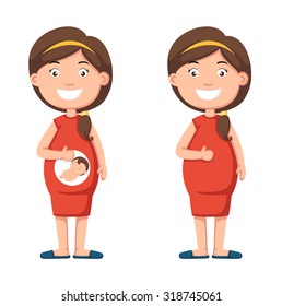 pregnant woman holding her tummy illustration, vector