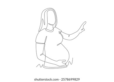 Pregnant woman holding stomach. Pregnant women getting ready for baby concept one-line drawing