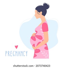 Happy Pregnant Woman Holds Her Belly Stock Vector (Royalty Free) 1725903034