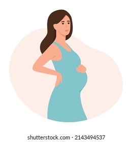 Pregnant woman holds her belly. Young woman expects a child. Pregnancy concept. Vector illustration.