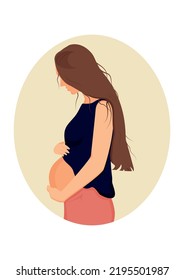 Pregnant woman holds her belly. Pregnant woman in a flat style Vector illustration