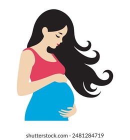  Pregnant woman holds her belly. The concept of pregnancy and motherhood. Healthy pregnancy. Vector illustration.