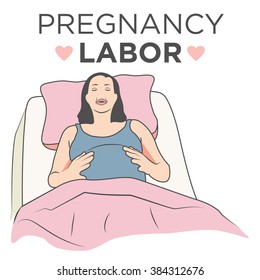 Pregnant Woman In A Hospital Bed Laboring Through The Expecting Stages Of Birth