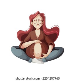 Pregnant woman hugging her belly. Motherhood, Parenthood, Pregnancy concept. Isolated vector Illustration.