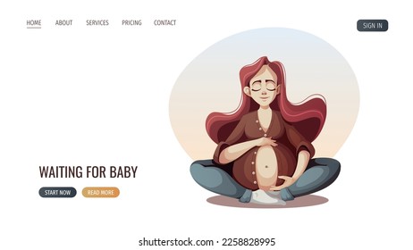 Pregnant woman hugging her belly. Motherhood, Parenthood, Pregnancy concept. Vector Illustration for poster, banner, website.