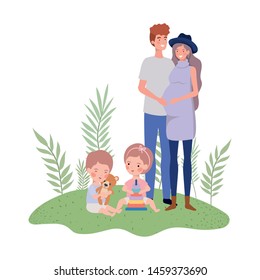 pregnant woman with husband and baby