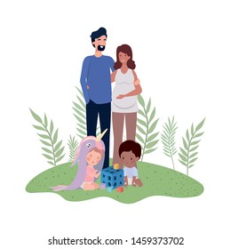 pregnant woman with husband and baby