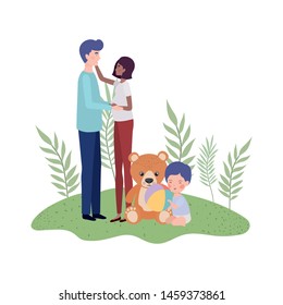 pregnant woman with husband and baby