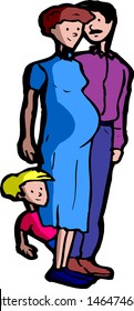 Pregnant woman with husband and child.