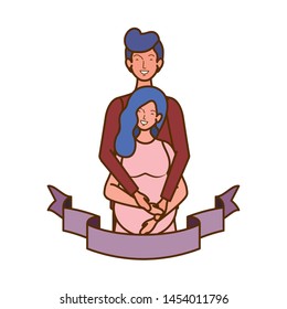 pregnant woman with husband with decorative ribbon