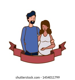 pregnant woman with husband with decorative ribbon