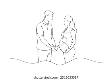 
Mulher grávida com marido Uma linha contínua ilustração vetor arte linha sobre fundo branco.