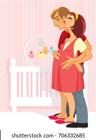 Pregnant woman and Husband plan the nursery