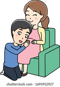 Pregnant woman and husband sitting on chair.