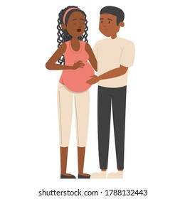 Pregnant woman with husband vector isolated. Happy couple expecting baby. Man touching belly. Young mother and father.