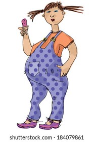 pregnant woman with ice cream - cartoon
