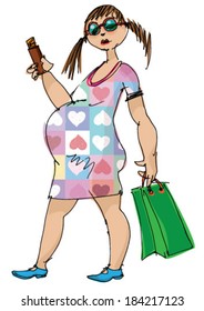 pregnant woman with ice cream - cartoon