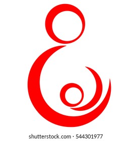 Pregnant woman icon abstract illustration of expectant mother with baby inside her belly. Maternity hospital, birth center, pregnancy clinic, prenatal screening, obstetrician logo. Vector, red color