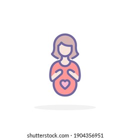 Pregnant woman icon in filled outline style. For your design, logo. Vector illustration.