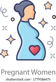 Pregnant woman icon in flat vector design 