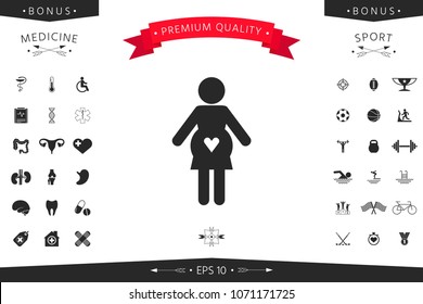 Pregnant woman icon with heart