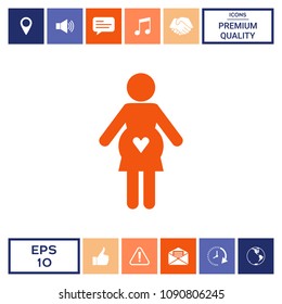 Pregnant woman icon with heart