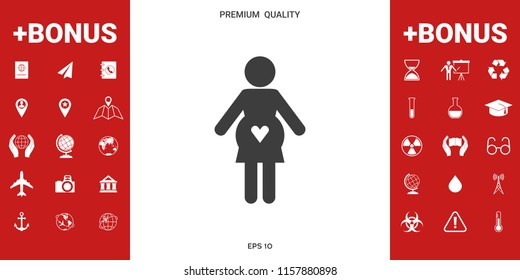 Pregnant woman icon with heart