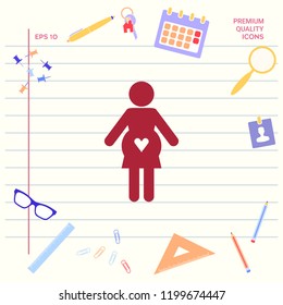Pregnant woman icon with heart