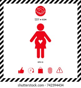 Pregnant woman icon with heart
