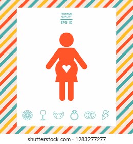 Pregnant woman icon with heart. Graphic elements for your design