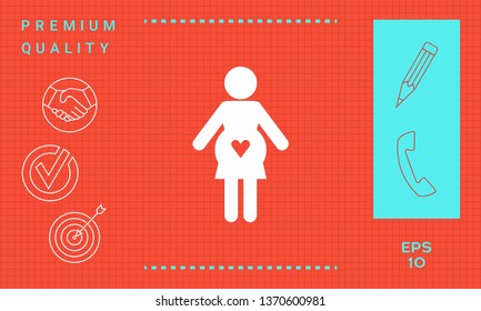 Pregnant woman icon with heart. Graphic elements for your design