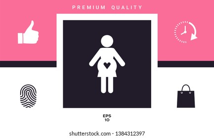 Pregnant woman icon with heart. Graphic elements for your design