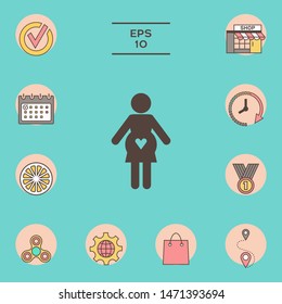 Pregnant woman icon with heart. Graphic elements for your design