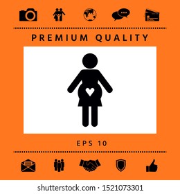 Pregnant woman icon with heart. Graphic elements for your design