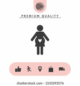 Pregnant woman icon with heart. Graphic elements for your design