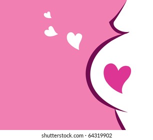 Pregnant woman icon with heart (pink). Vector Illustration.