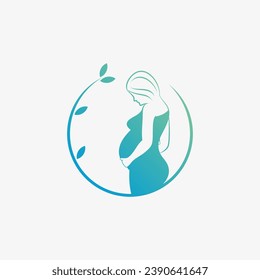 Pregnant woman icon logo design vector illustration with creative element concept