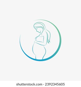 Pregnant woman icon logo design vector illustration with creative element concept