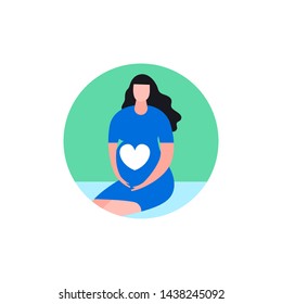 Pregnant woman icon in modern vanguard simplistic style. Prenatal clinic sign. Editable vector illustration in bright pink, blue, green vibrant colors. Medical, healthcare, childbearing concept.